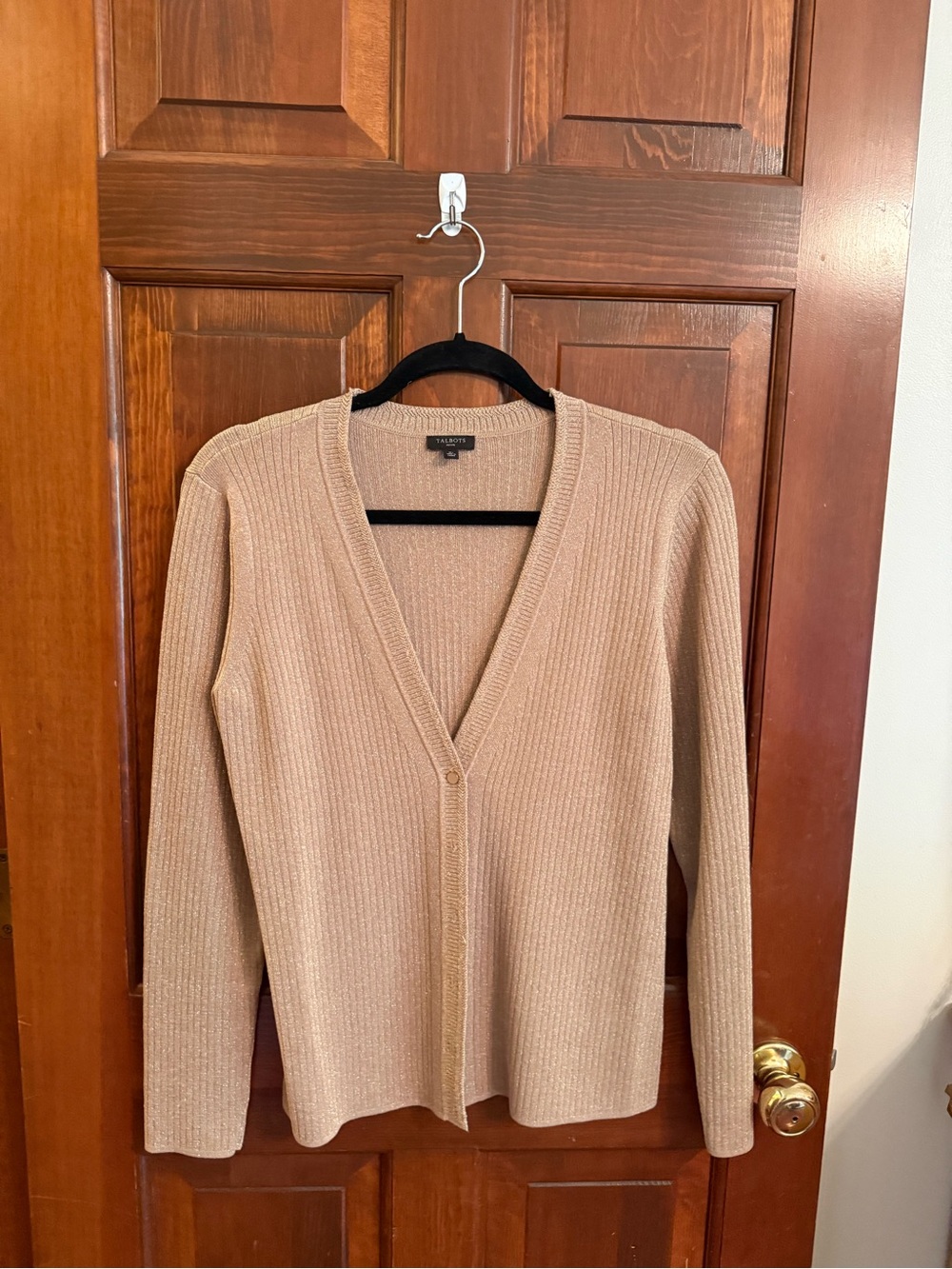 Talbots Beige Ribbed V-Neck Cardigan Sweater
